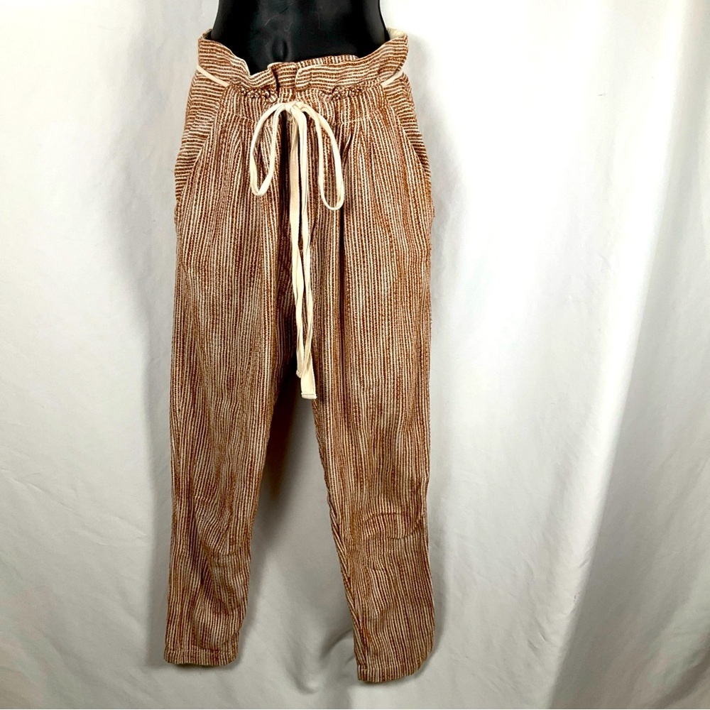 Free People Paper Bag Pants Women’s Size 0 Brown & Cream Striped Cotton Summer